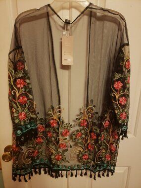 New Shein Black lace kimono